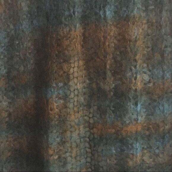 HAND KNIT Mohair Sleeveless Cardigan Sweater Tie Neck Blue Green S/M - Picture 6 of 7